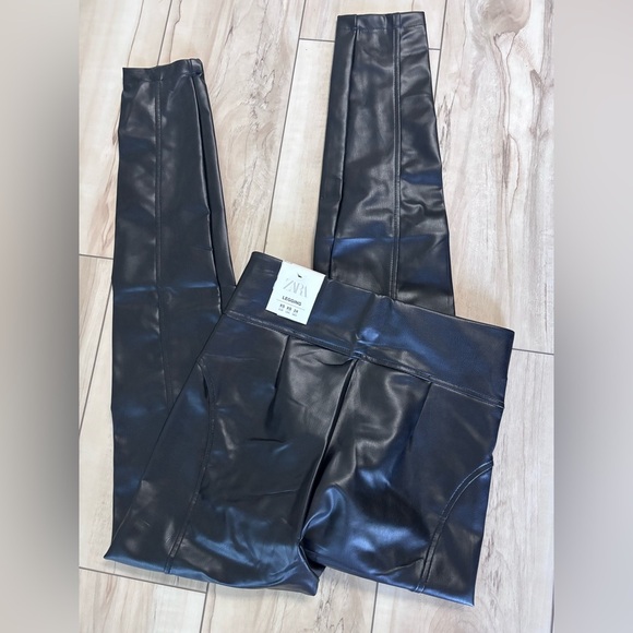 Zara Dark Faux Leather Leggings - Picture 1 of 4